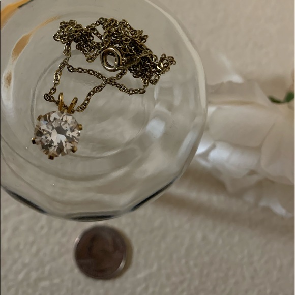 18’’ vintage, gold necklace with crystal diamond round pendant in gold setting - Picture 11 of 14